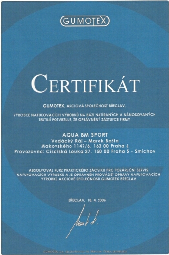 Gumotex - certifikát